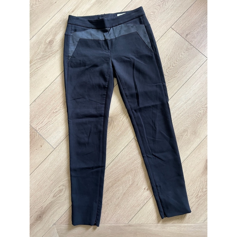 Halston Heritage Black Pants, Leather Accents, Slit Hem, Career Wear‎